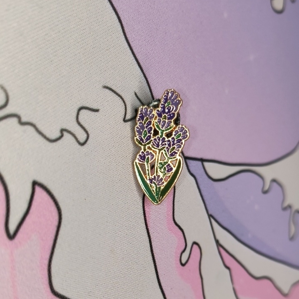 Floral Enamel Pin in Purple and Green